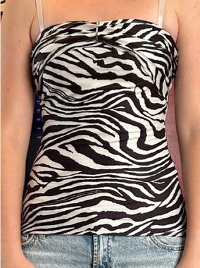 Zebra Print Square Neck Cami Tank Top - Black & White